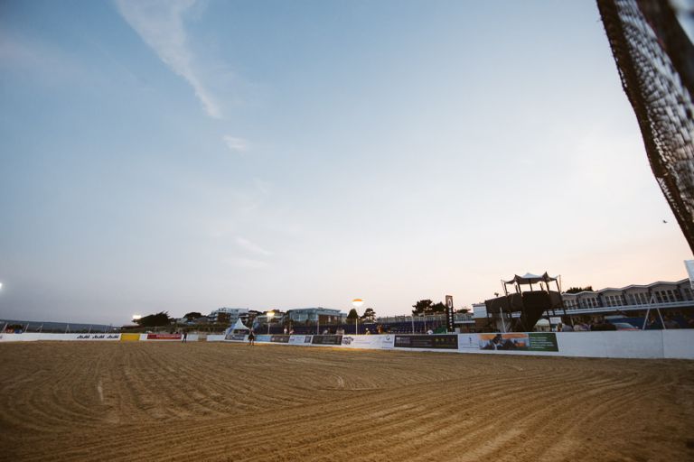 sandbanks beach polo court at sunset