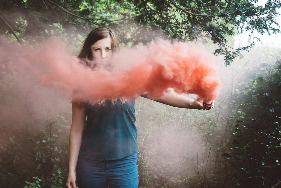laura portrait photography on location with smoke grenade